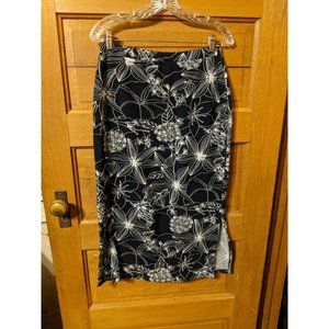 Impressions Size L Petite Skirt Blue White Stretch Pencil Lined Floral Womens